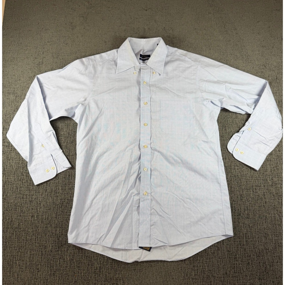 Club Room Easy Traveler Mens 15.5 32/33 Blue Plaid Iron Free Cotton Dress Shirt